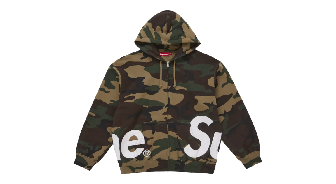 Supreme Big Logo Zip Up Hooded Sweatshirt Woodland Camo (P