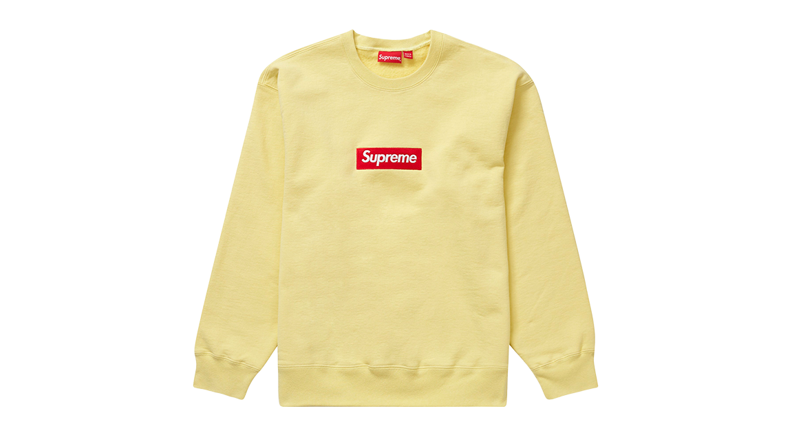 Supreme Box Logo Crewneck Pale Yellow FW22 Takeoff Copenhagen