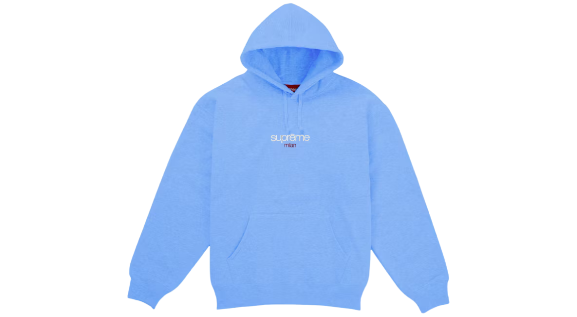 Supreme Classic Logo Milan Shop Hoodie Light Blue – Takeoff Copenhagen