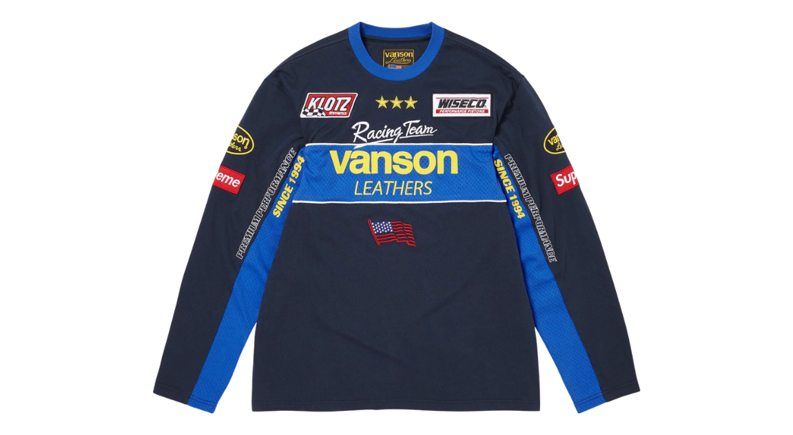 Supreme Vanson Leather L/S Top Blue – Takeoff Copenhagen