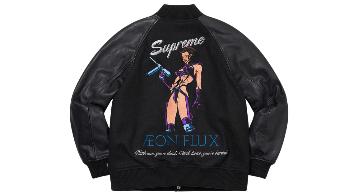 supremeスタジャン／ Aeon Flux Varsity jacket Supreme Aeon Flux Varsity Jacket Black (P) – Takeoff Copenhagen