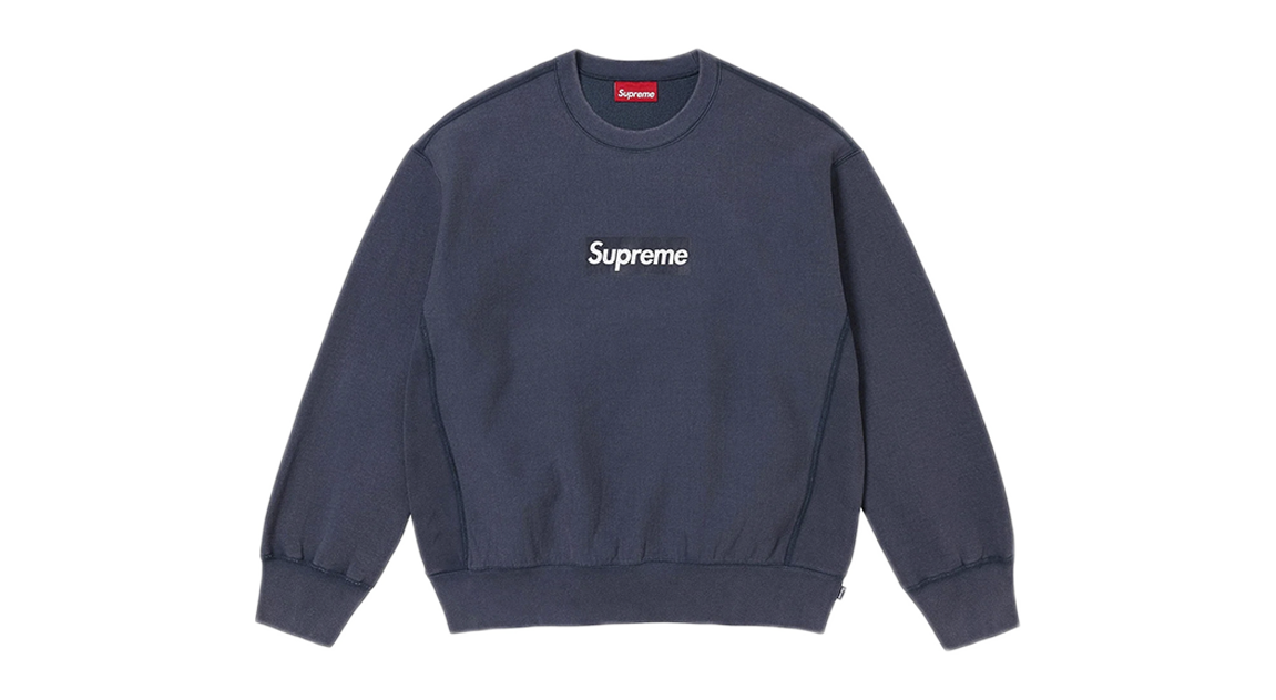Supreme Washed Box Logo Crewneck Navy (SS25) – Takeoff Copenhagen
