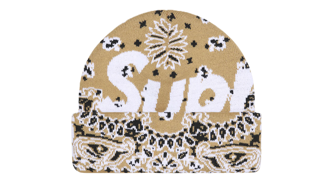 Supreme Bandana Big Logo Beanie Beige Takeoff Copenhagen
